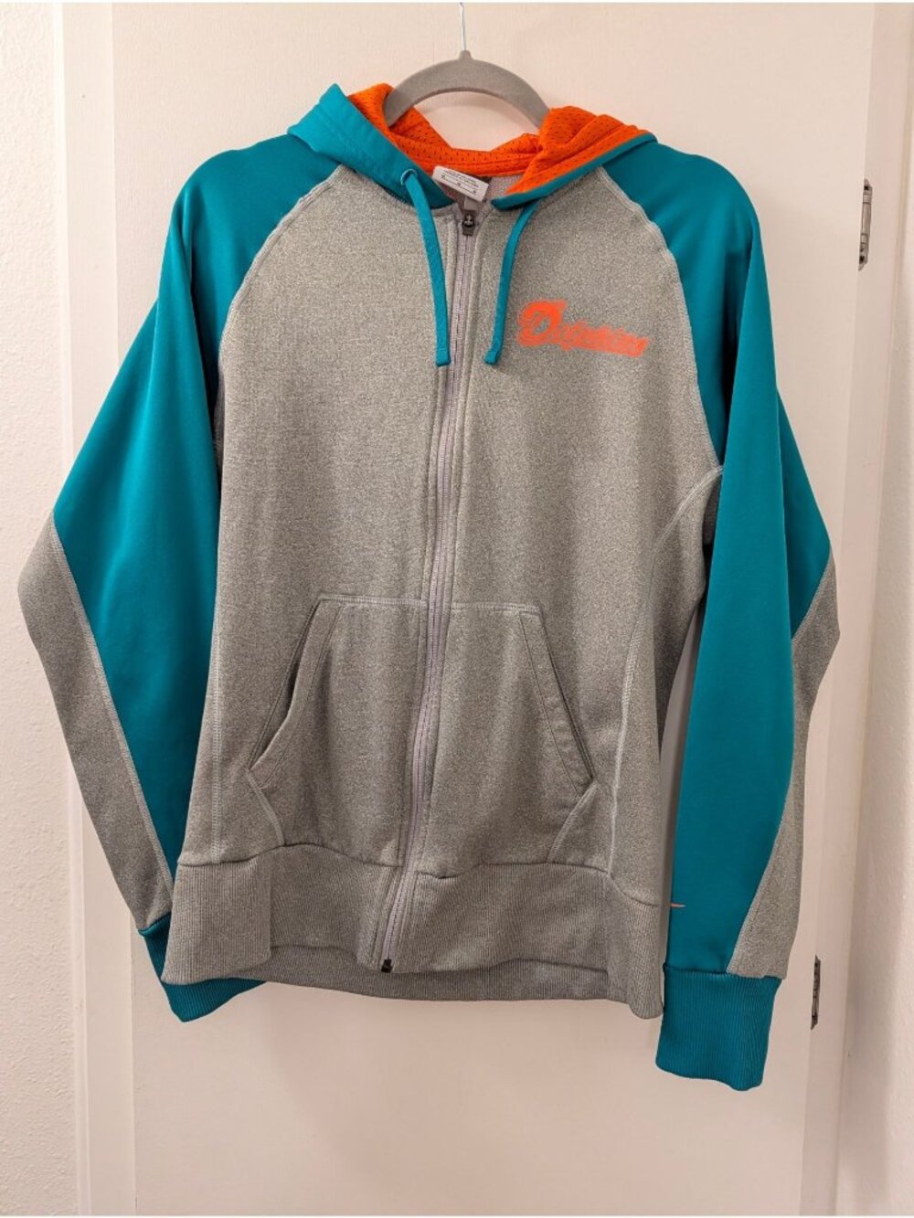 Nike Dolphins Zip-Up Hoodie Gray & Teal Orange Accents Mens Size M Mesh Lined Ho